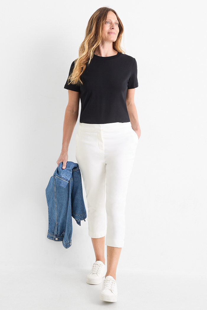 C&A Caprihose-Mid Waist-Slim Fit, Weiß, Größe: 34