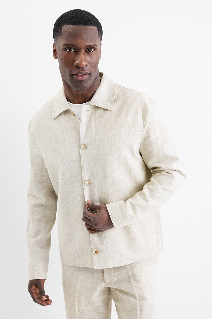 C&A Hemdjacke-Regular Fit-Kent-Leinen-Mix, Beige, Größe: S