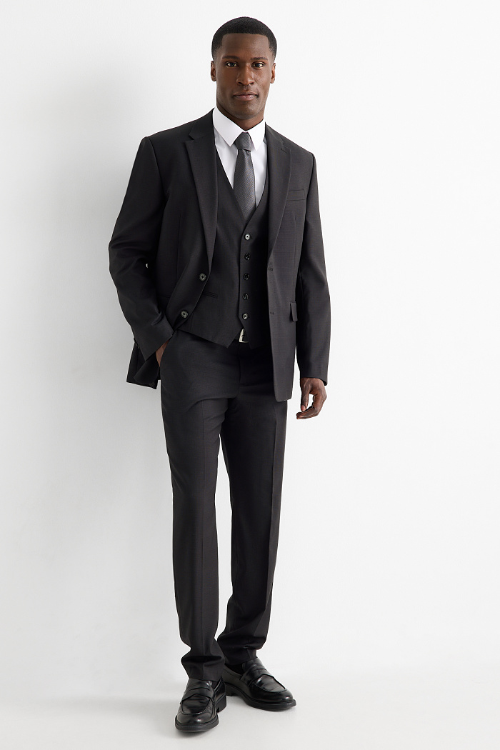 C&A Anzug mit Krawatte-Regular Fit-Stretch-4 teilig, Schwarz, Größe: 62