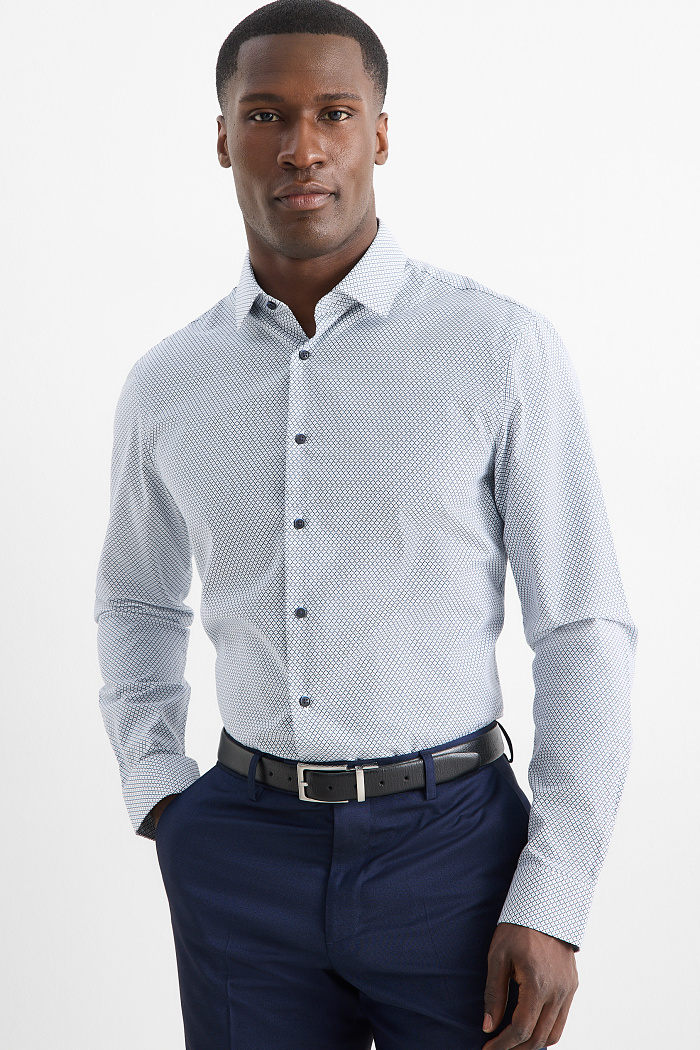 C&A Businesshemd-Regular Fit-Kent-bügelleicht-gemustert, Grau, Größe: 2XL