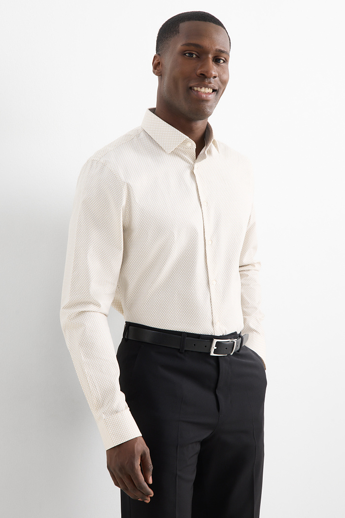 C&A Businesshemd-Regular Fit-Kent-bügelleicht-gemustert, Weiß, Größe: L