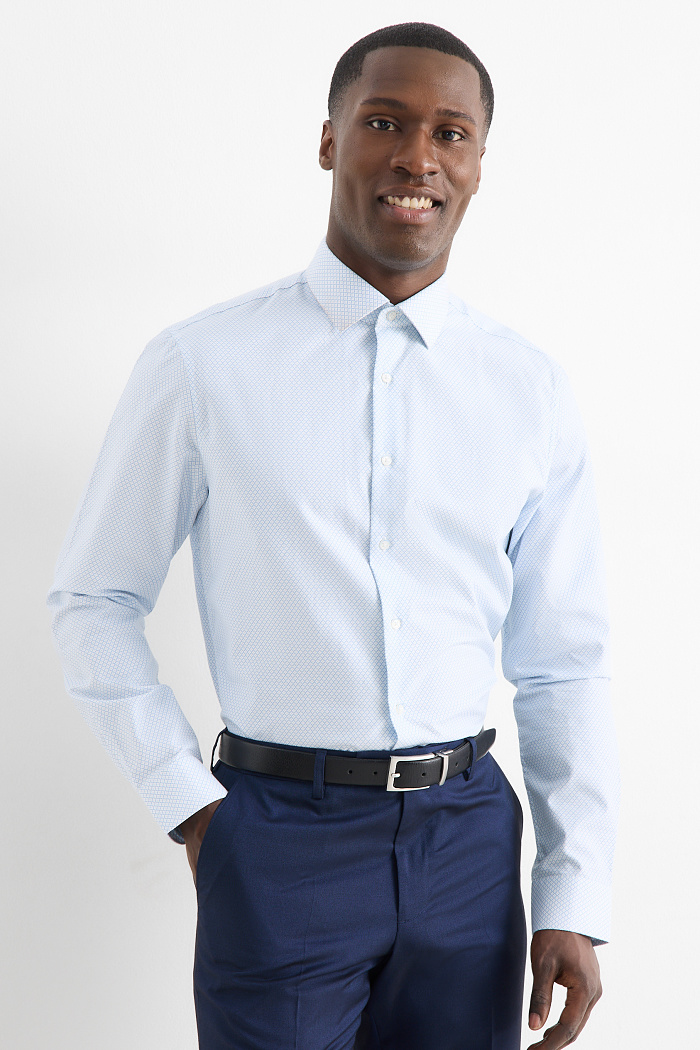 C&A Businesshemd-Regular Fit-Kent-bügelleicht-gemustert, Blau, Größe: 3XL