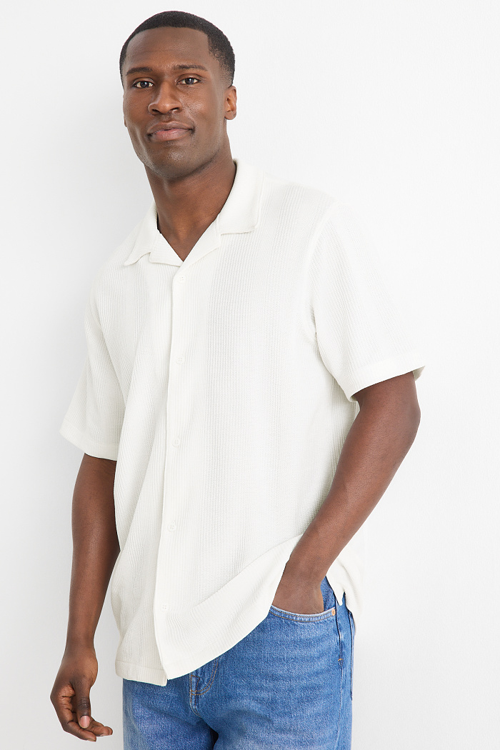 C&A Hemd-Regular Fit-Reverskragen-strukturiert, Weiß, Größe: S
