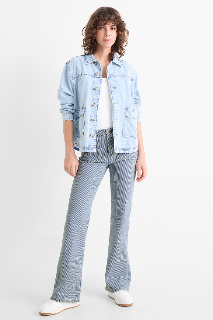 C&A Flared Jeans-Mid Waist-gestreift, Blau, Größe: 44 Kurz