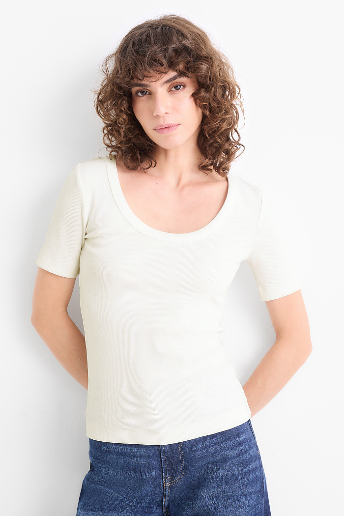 C&A T-Shirt-Regular Fit-gerippt, Weiß, Größe: M