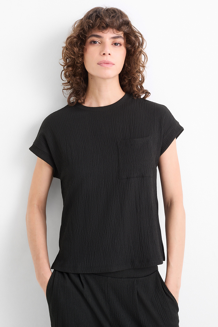 C&A T-Shirt-Relaxed Fit-strukturiert, Schwarz, Größe: M