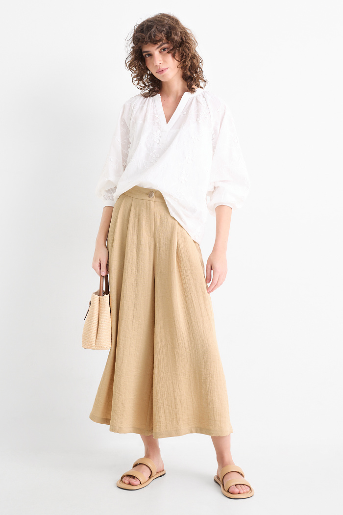 C&A Stoffhose-High Waist-Wide Leg, Beige, Größe: 44