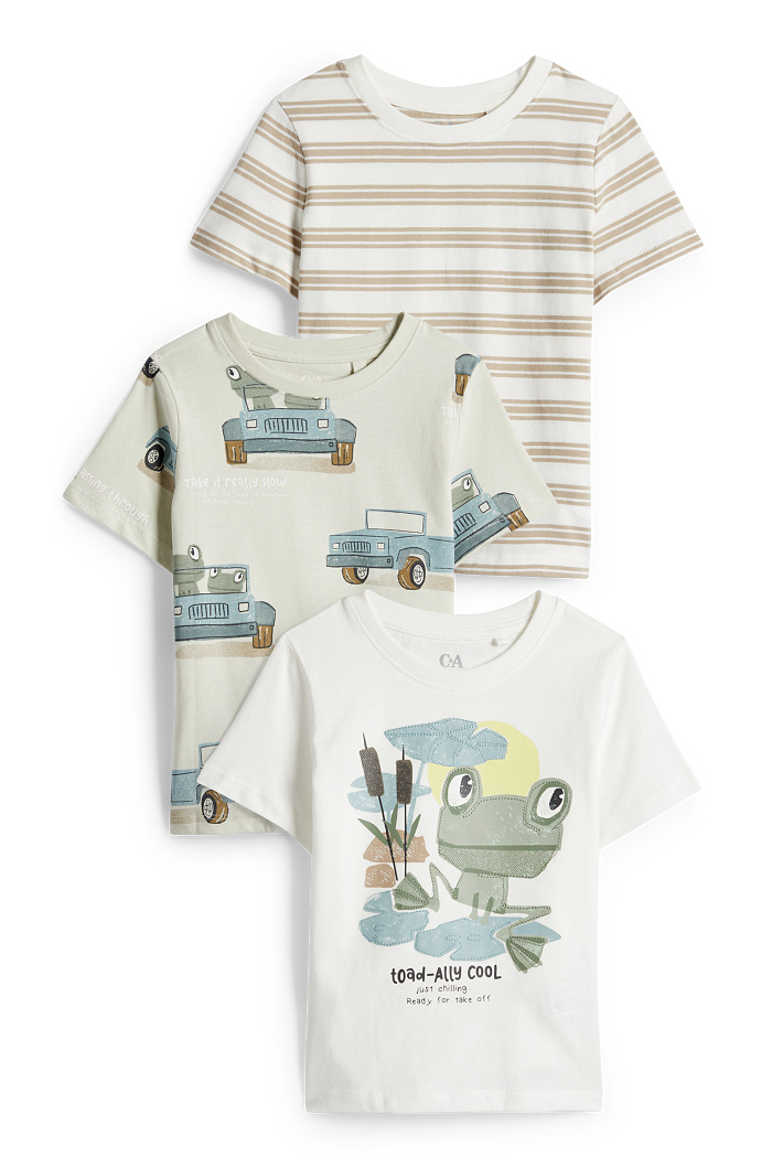 C&A Multipack 3er-Frosch-Kurzarmshirt, Weiß, Größe: 122
