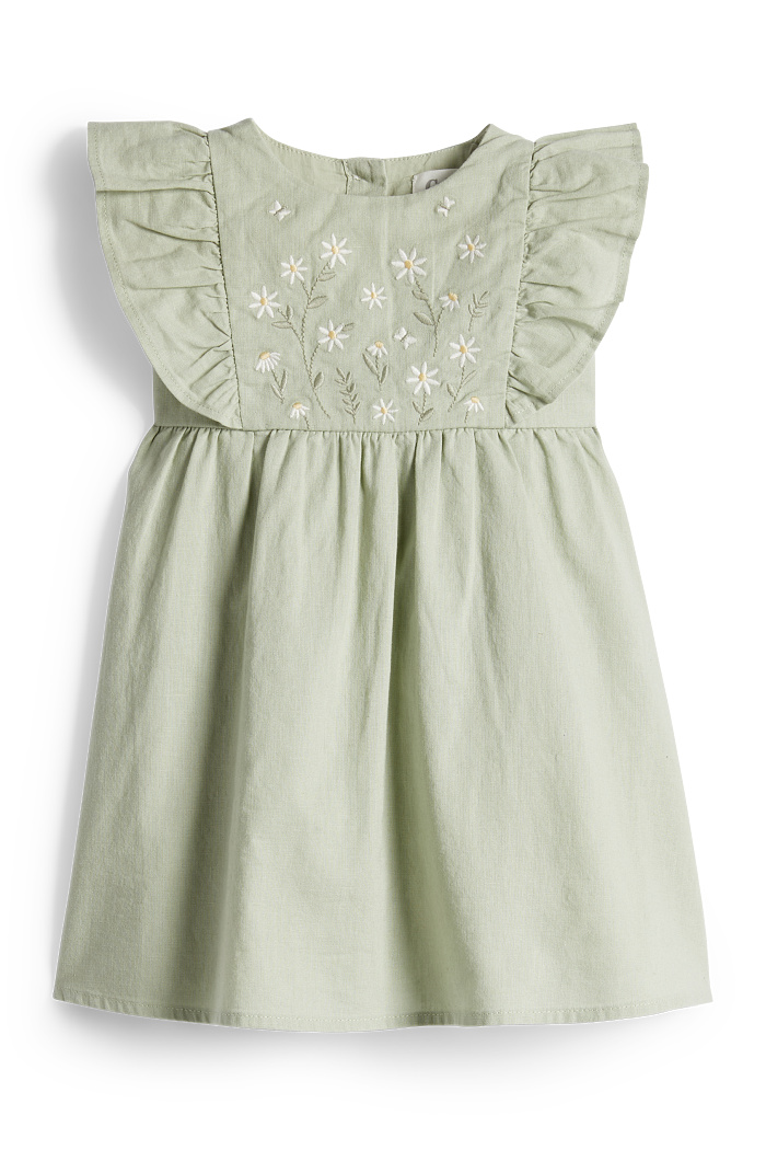 C&A Blümchen-Baby-Kleid mit Leinen-Anteil, Grün, Größe: 68