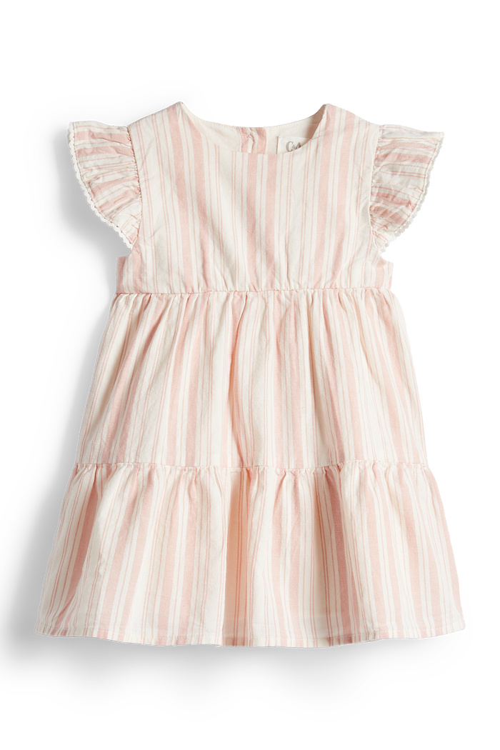 C&A Baby-Kleid mit Leinen-Anteil-gestreift, Weiß, Größe: 68