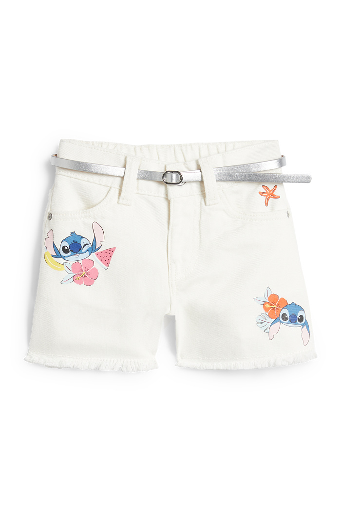 C&A Lilo & Stitch-Jeans-Shorts mit Gürtel, Weiß, Größe: 116