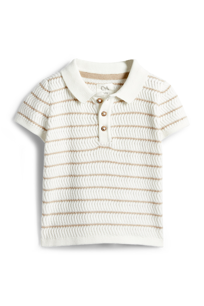 C&A Baby-Strick-Poloshirt-gestreift-strukturiert, Weiß, Größe: 68