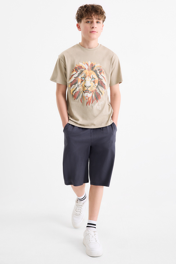 C&A Löwe-Set-Kurzarmshirt und Shorts-2 teilig, Schwarz, Größe: 176