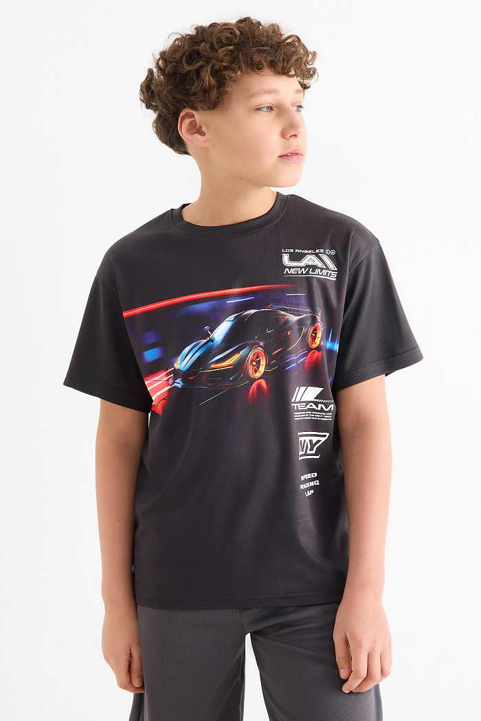 C&A Rennwagen-Kurzarmshirt, Schwarz, Größe: 140