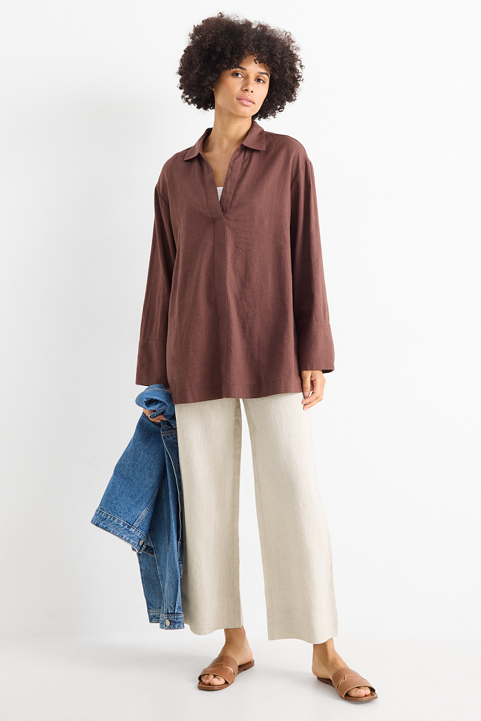 C&A Leinenhose-High Waist-Wide Leg, Beige, Größe: 44