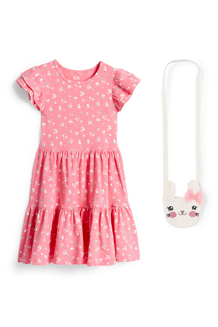 C&A Kaninchen-Set-Kleid und Tasche-2 teilig-Glanz-Effekt, Pink, Größe: 116