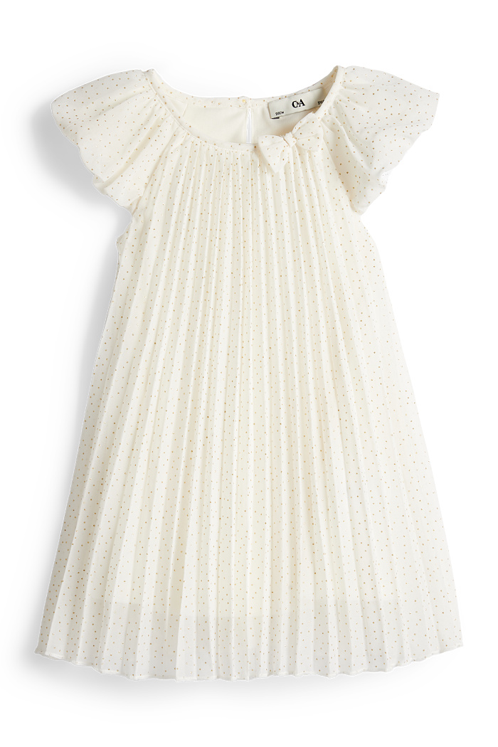 C&A Plissee-Chiffon-Kleid-Glanz-Effekt-festlich-gepunktet, Weiß, Größe: 98