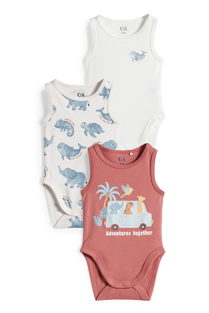 C&A Multipack 3er-Dschungel-und Meerestiere-Baby-Body, Weiß, Größe: 98