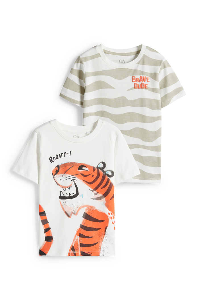 C&A Multipack 2er-Tiger-Kurzarmshirt, Weiß, Größe: 122