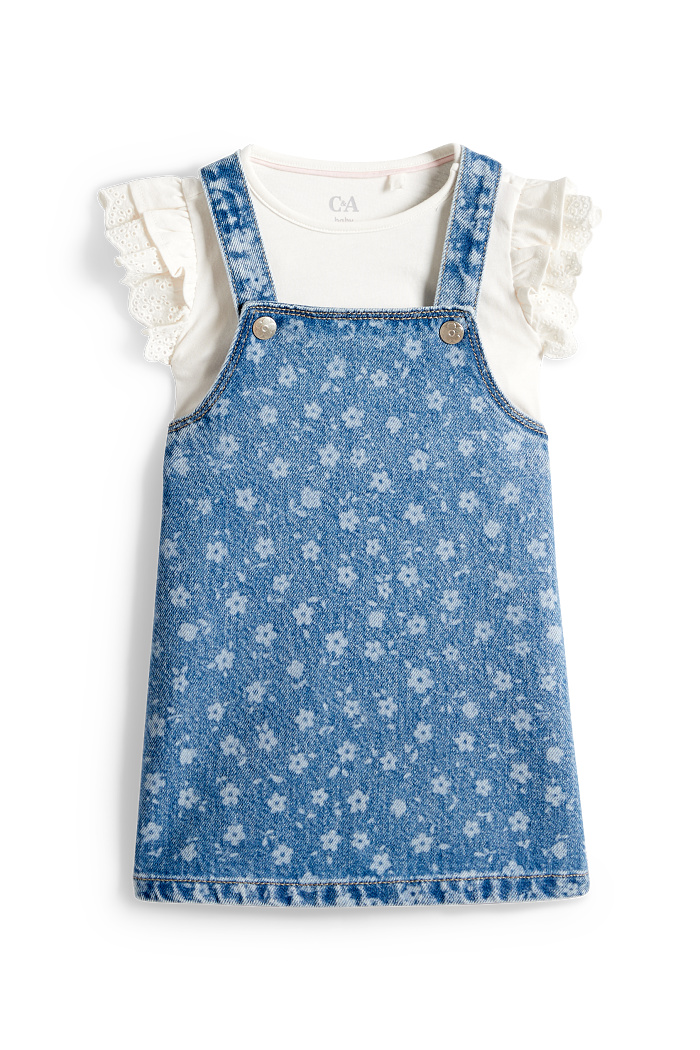 C&A Blümchen-Baby-Outfit-Broderie Anglaise-2 teilig, Blau, Größe: 62