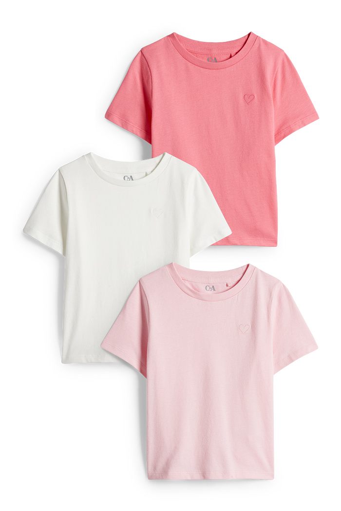 C&A Multipack 3er-Herz-Kurzarmshirt, Weiß, Größe: 122