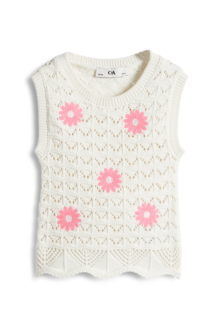 C&A Blume-Crochet-Top, Weiß, Größe: 104