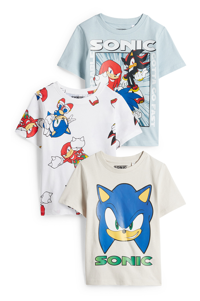 C&A Multipack 3er-Sonic-Kurzarmshirt, Blau, Größe: 140