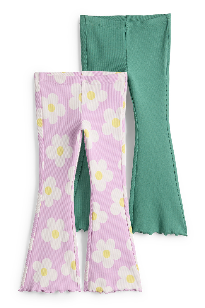 C&A Multipack 2er-Blume-Flared Leggings-gerippt, Grün, Größe: 98