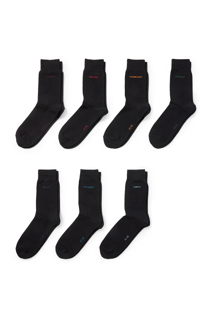 C&A Multipack 7er-Socken mit Motiv-Wochentage, Schwarz, Größe: 39-42