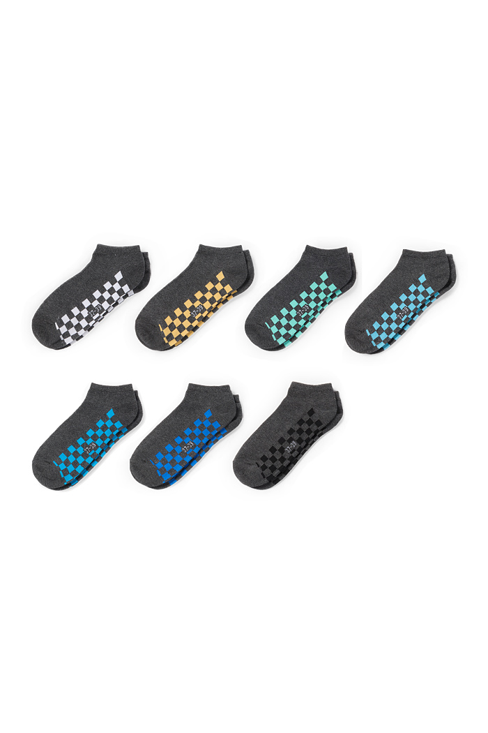 C&A Multipack 7er-Sneakersocken-kariert, Grau, Größe: 40-42