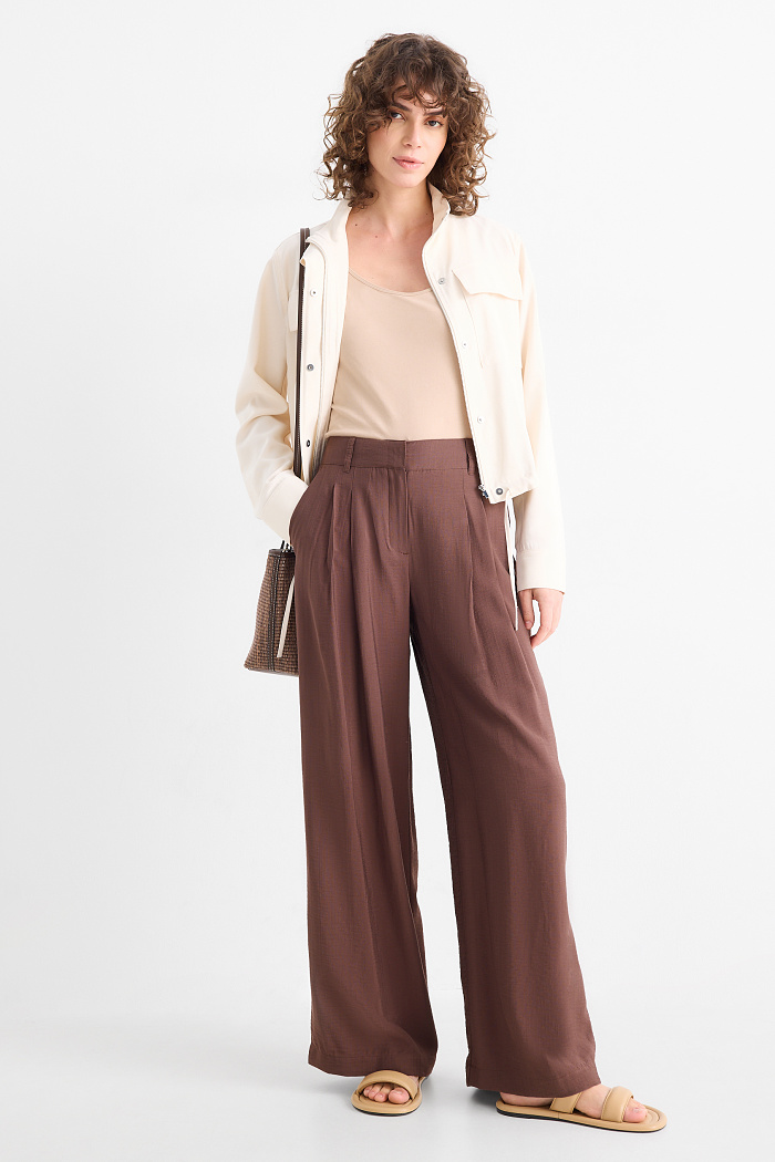 C&A Stoffhose-Mid Waist-Wide Leg, Braun, Größe: 36