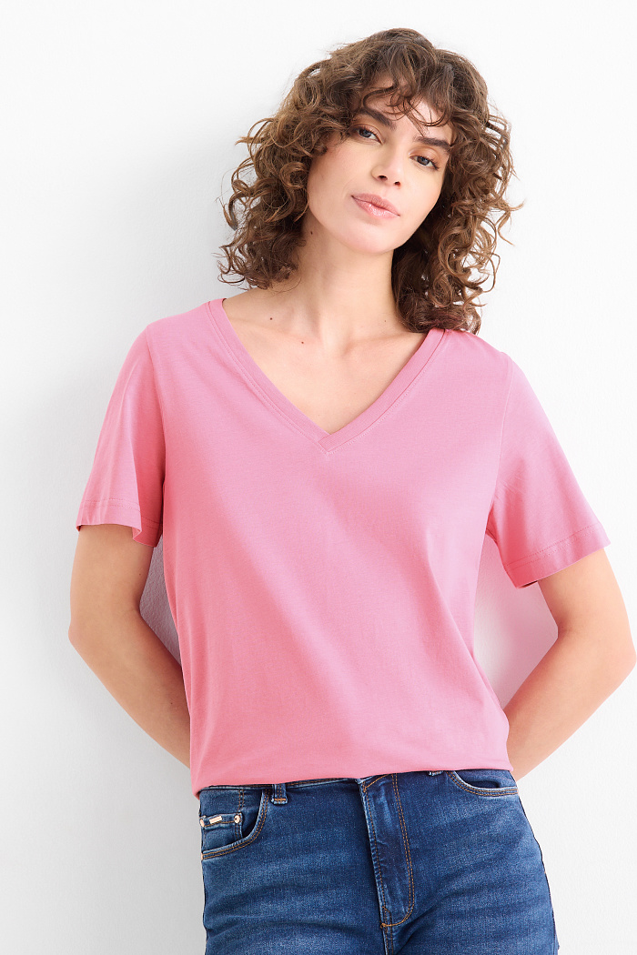 C&A T-Shirt mit V-Ausschnitt-Regular Fit, Pink, Größe: 2XL