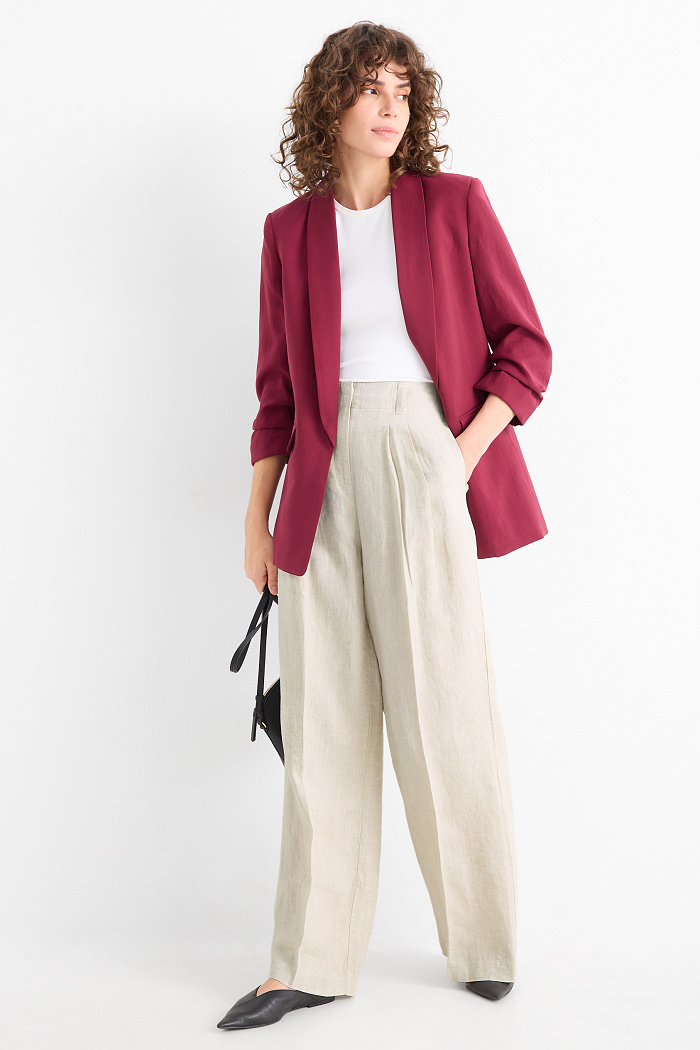 C&A Leinenhose-High Waist-Wide Leg, Beige, Größe: 48