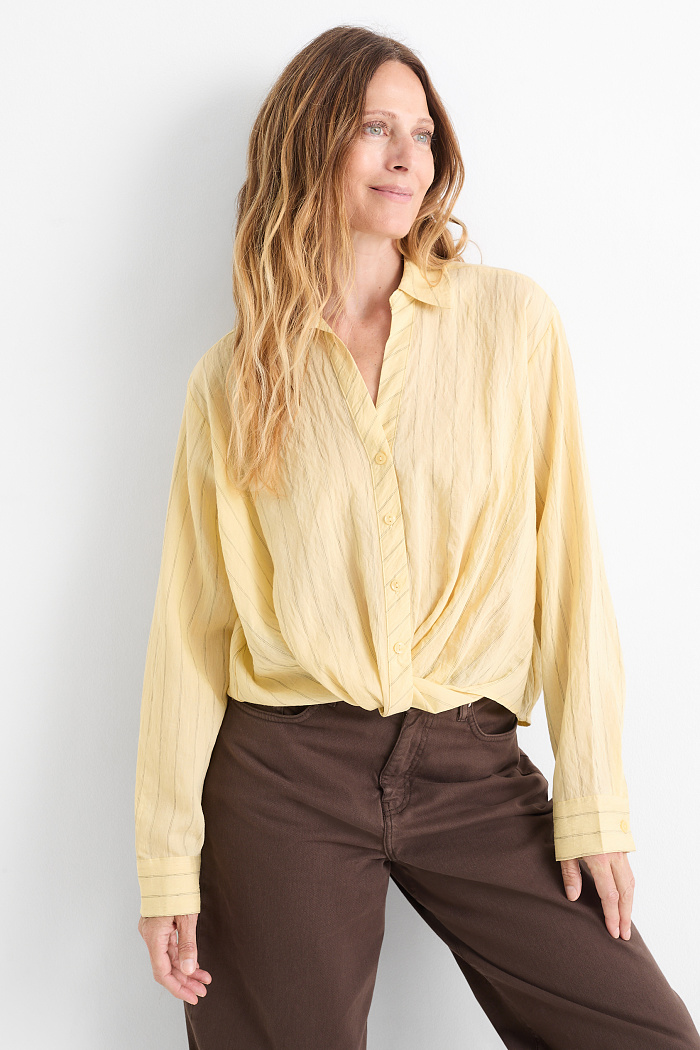 C&A Bluse mit Knotendetail-gestreift, Gelb, Größe: 40