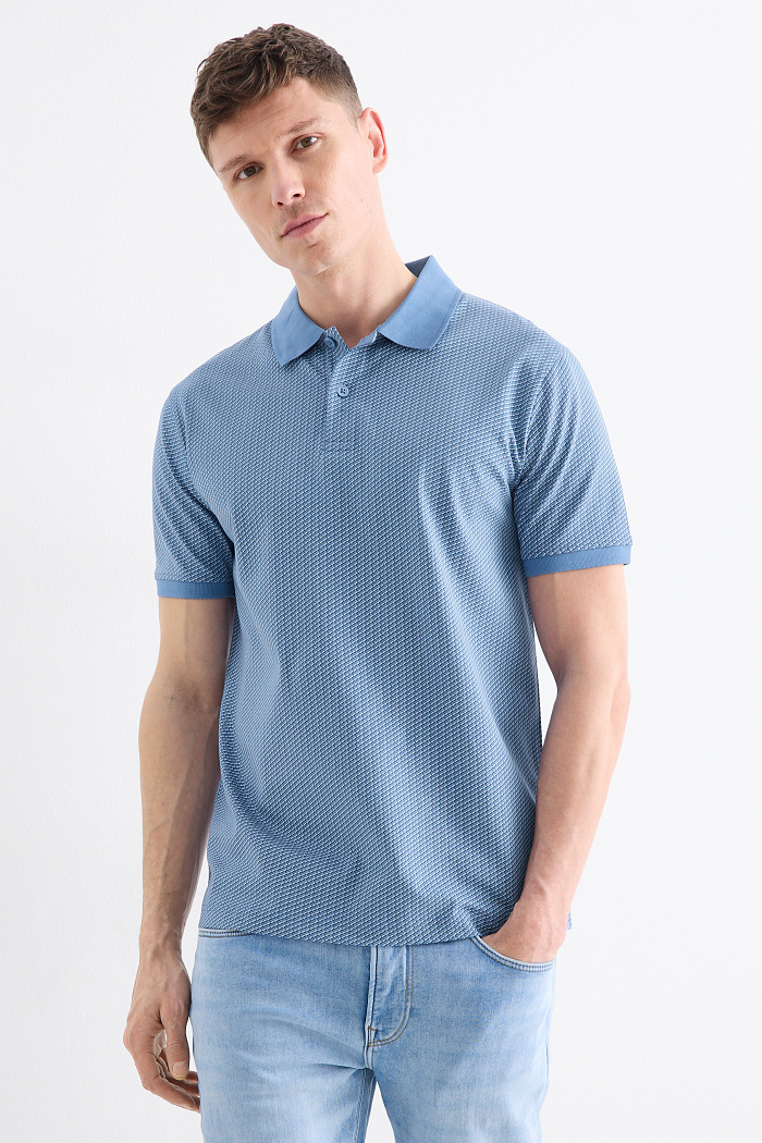 C&A Poloshirt-Regular Fit-gemustert, Blau, Größe: S
