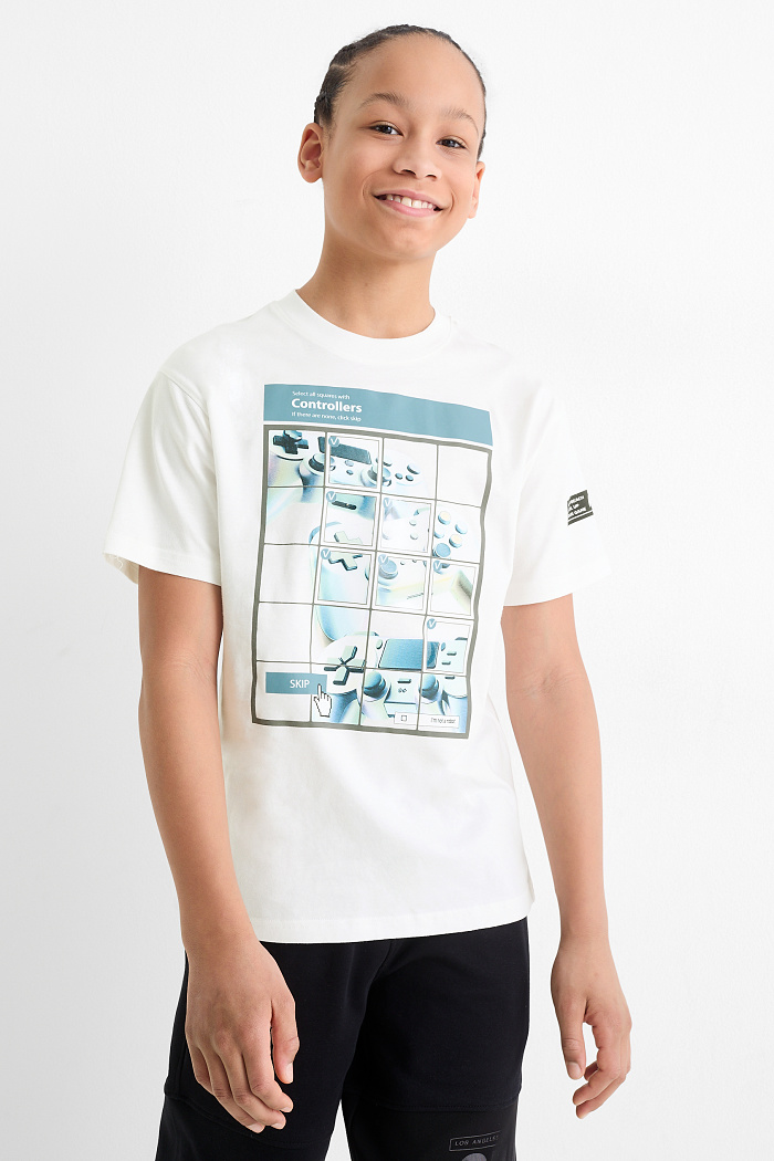 C&A Gaming-Controller-Kurzarmshirt, Weiß, Größe: 140