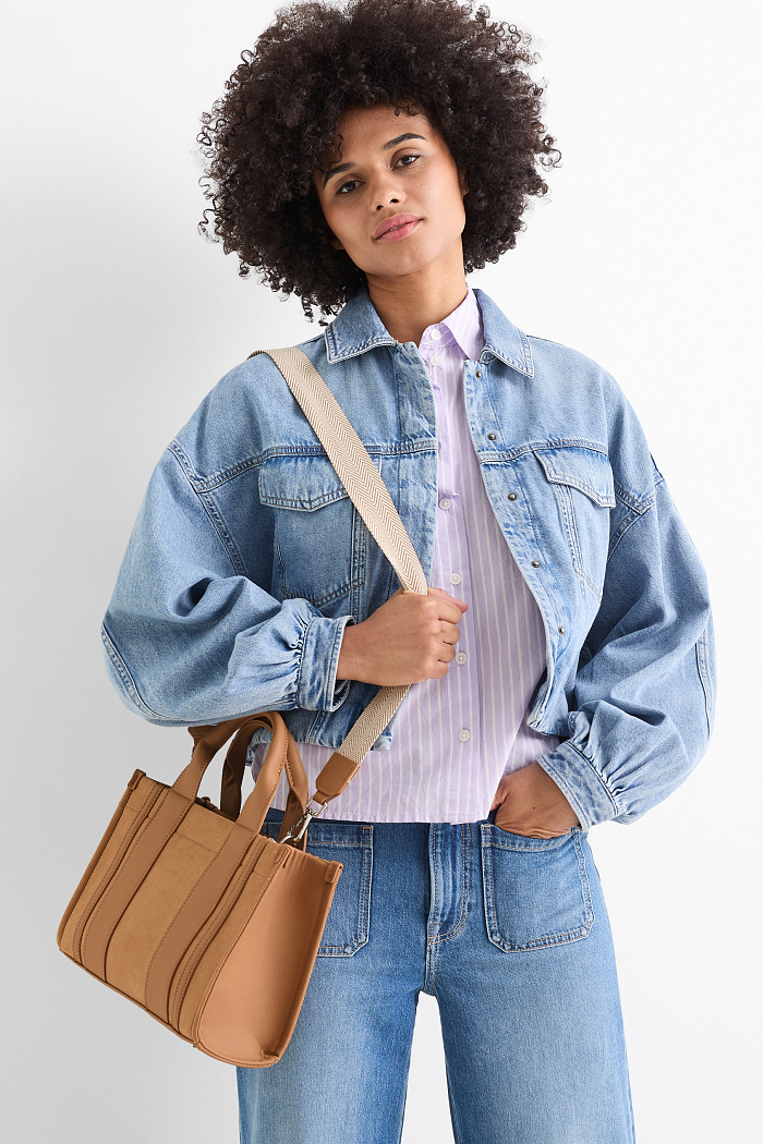 C&A Kleiner Shopper abnehmbarem Taschengurt-Lederimitat, Beige, Größe: 1 size