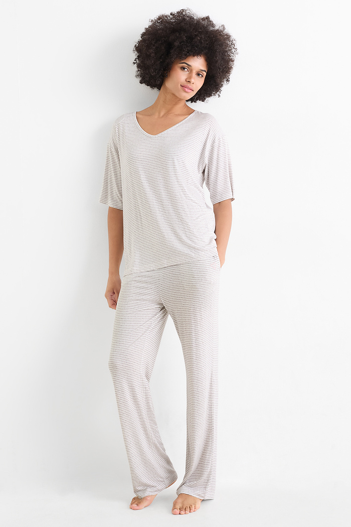 C&A Viskose-Pyjama-gestreift, Grau, Größe: XL