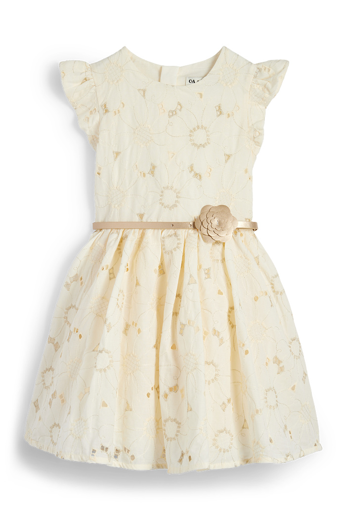 C&A Blume-Kleid mit Gürtel-Glanz-Effekt-festlich, Weiß, Größe: 110