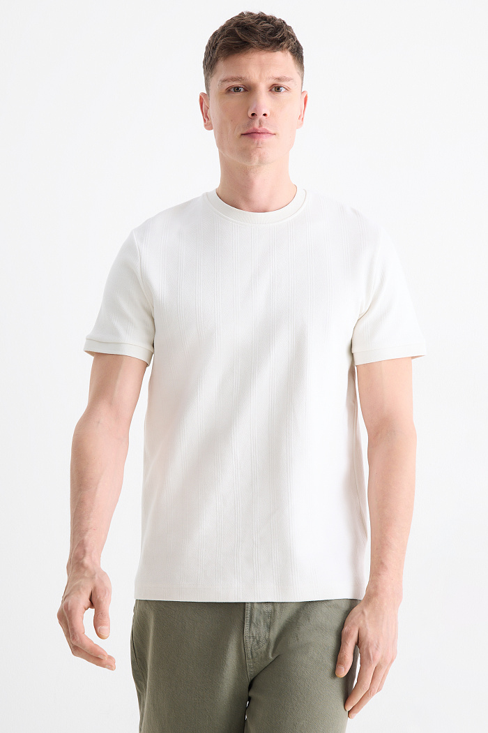 C&A T-Shirt-Regular Fit-strukturiert, Weiß, Größe: M