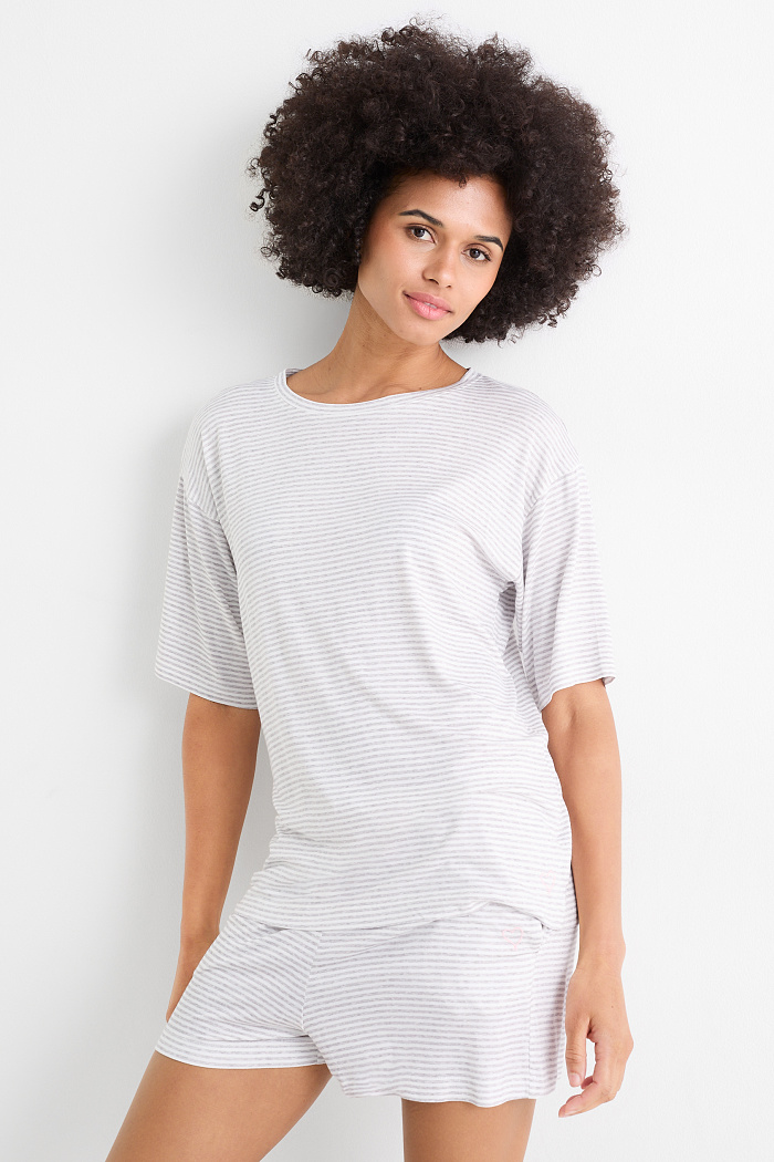 C&A Viskose-Shorty-Pyjama-gestreift, Grau, Größe: S