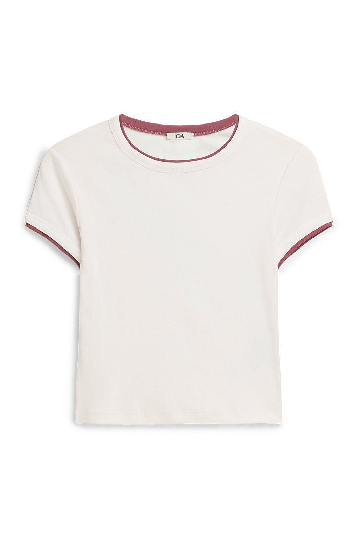 C&A T-Shirt-Slim Fit-2-in-1-Look, Weiß, Größe: XS