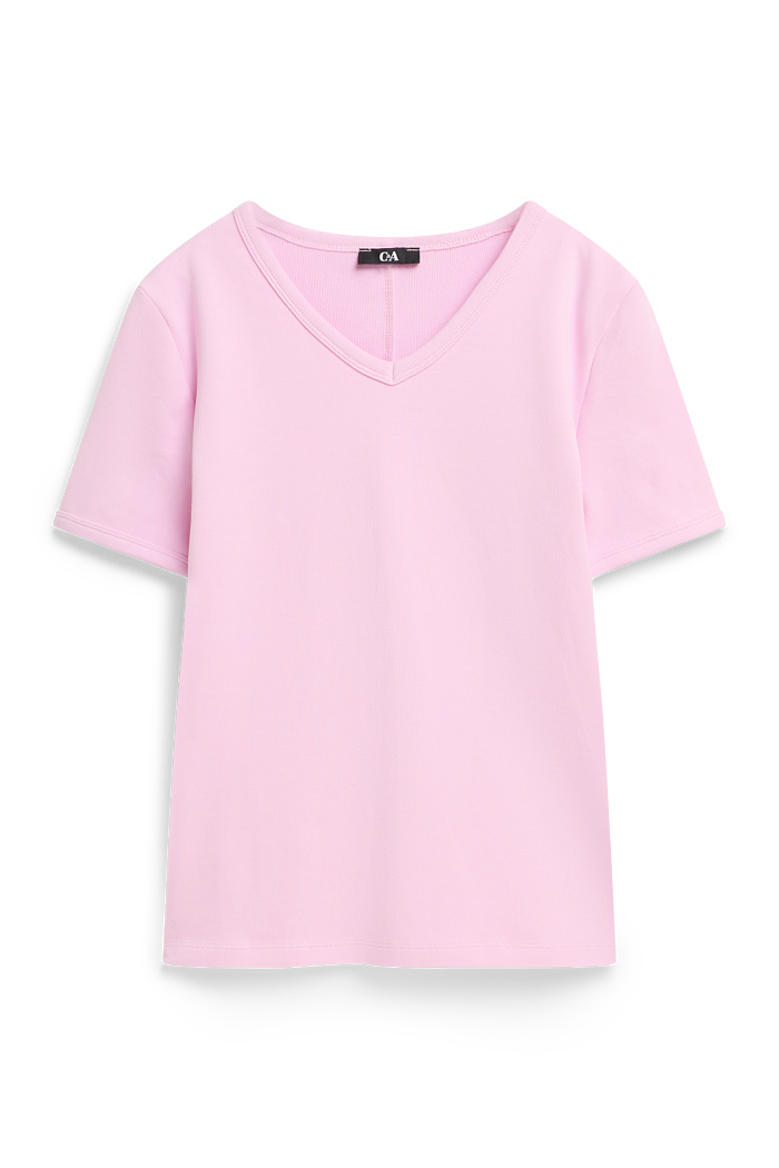 C&A T-Shirt mit V-Ausschnitt-Slim Fit-Feinripp, Rosa, Größe: S