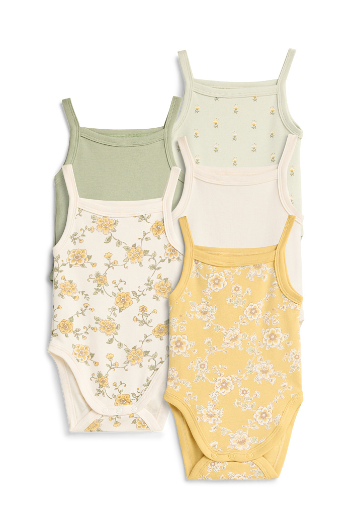 C&A Multipack 5er-Blümchen-Baby-Body, Gelb, Größe: 80