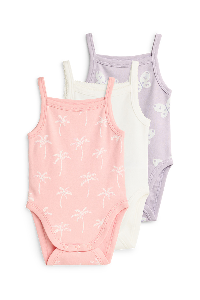 C&A Multipack 3er-Palmen und Schmetterlinge-Baby-Body, Weiß, Größe: 62