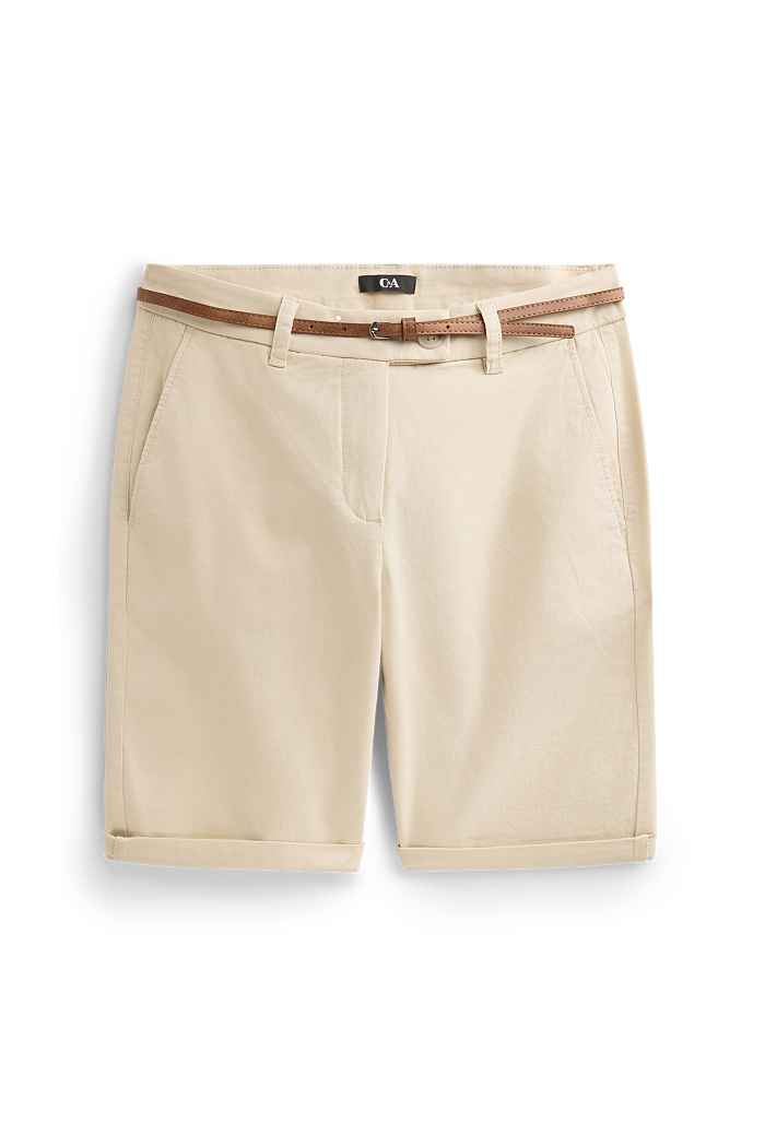 C&A Bermudas mit Gürtel-Mid Waist, Beige, Größe: 48