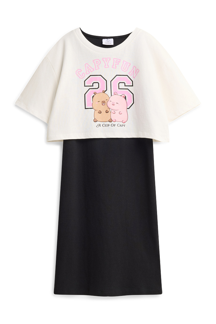 C&A CapyFun-Set-Kurzarmshirt und Kleid-2 teilig, Weiß, Größe: 140