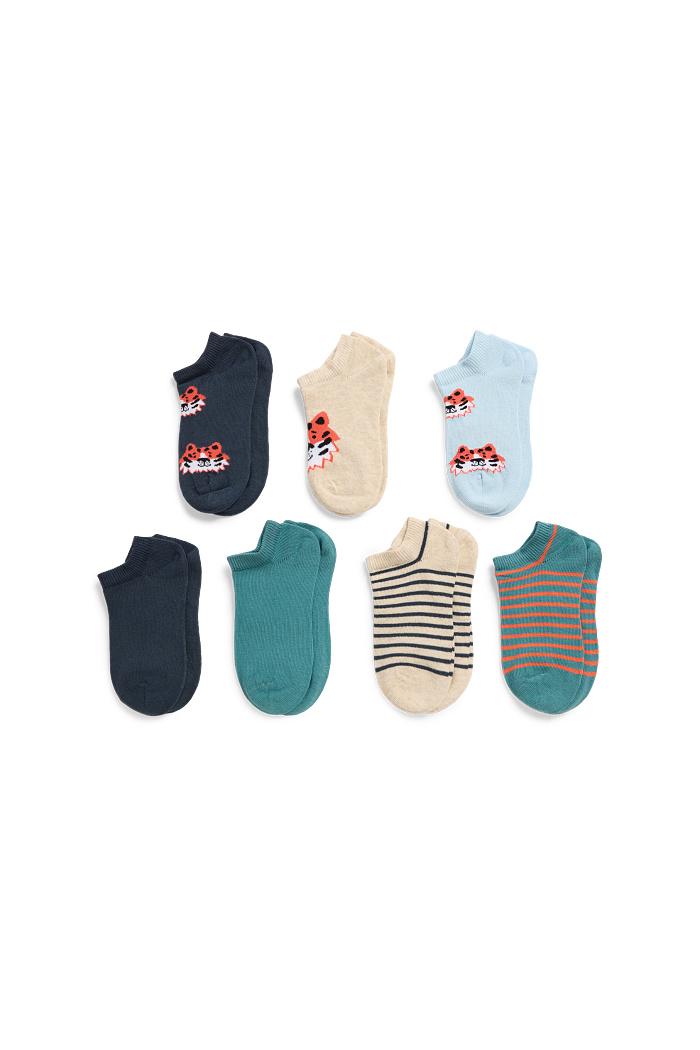 C&A Multipack 7er-Tiger-Sneakersocken mit Motiv, Blau, Größe: 24-26