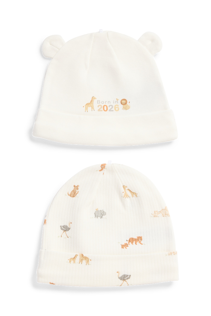 C&A Multipack 2er-Wildtiere-Baby-Mütze, Weiß, Größe: 44-45