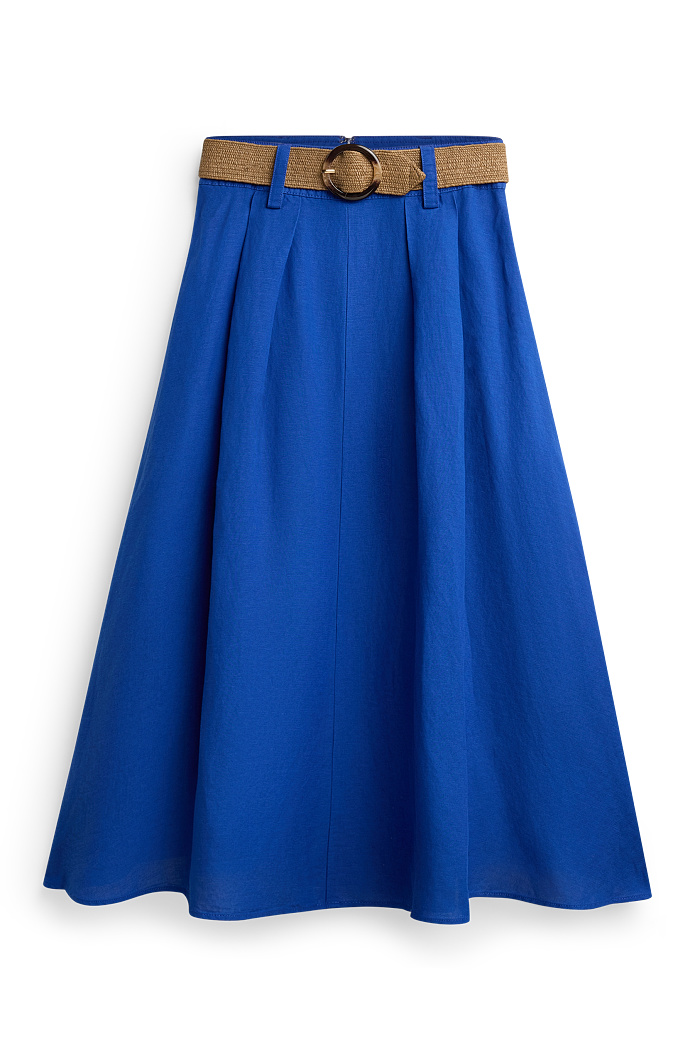 C&A Rock mit Gürtel-Leinen-Mix, Blau, Größe: 44